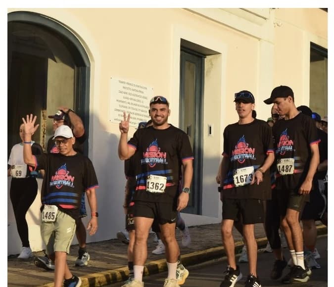 Race participants walking together